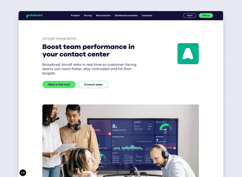 Geckoboard Aircall Landing Page