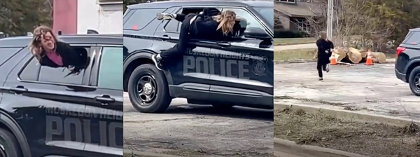 HANDCUFFED WOMAN (KENDRA ANEY) ESCAPES THROUGH THE WINDOW OF A COP CAR & COPS DO NOT NOTICE AS SHE RUNS AWAY!!!