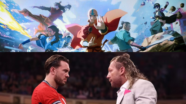 Upper: Promotional image from Avatar Aang: The Last Airbender Lower: Will Ospreay and Kenny Omega facing off