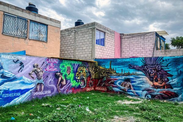 Aztec mythology-themed mural in the Ecatepec district.