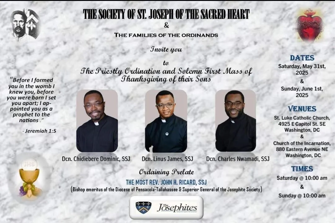 Josephites, religious community serving African Americans, to ordain three to the priesthood