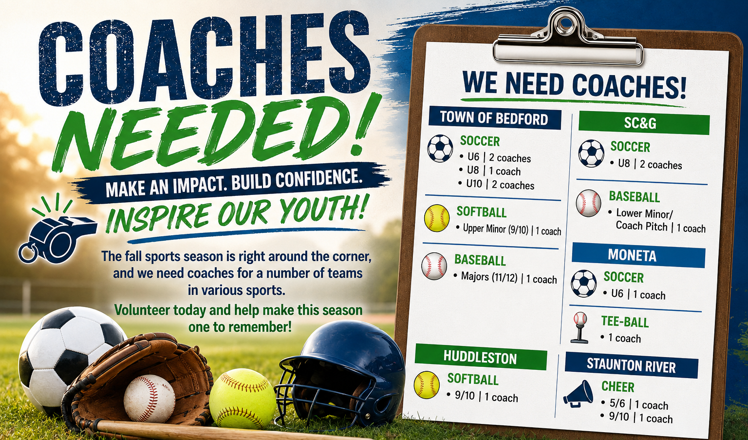 Bedford County Coaches Needed for Fall Sports