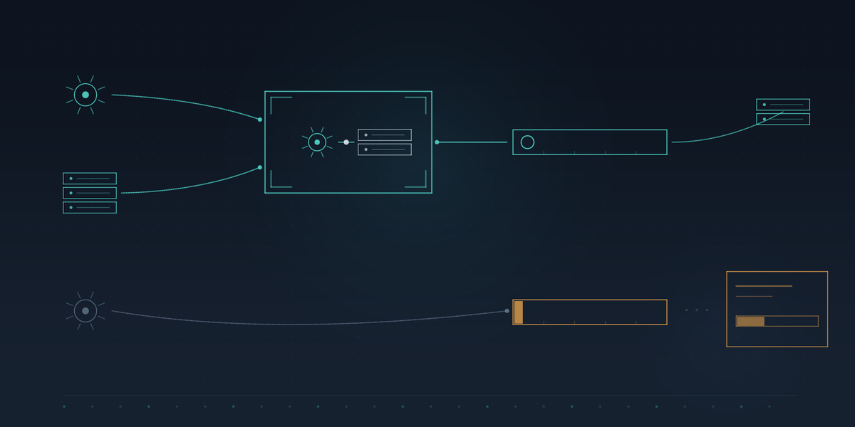 Abstract diagram of a services hub and a paid subscription joining inside a bundle frame that feeds an empty fee meter, beside a standalone services lane whose meter keeps a thin amber sliver