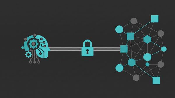 Illustration of an AI agent connected to a network of partner company records through a single access-controlled bridge