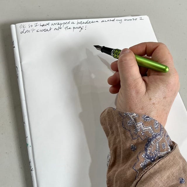 Wrapped my arm in a bandanna to write in my journal so the tropical sweat doesn't wet the page!