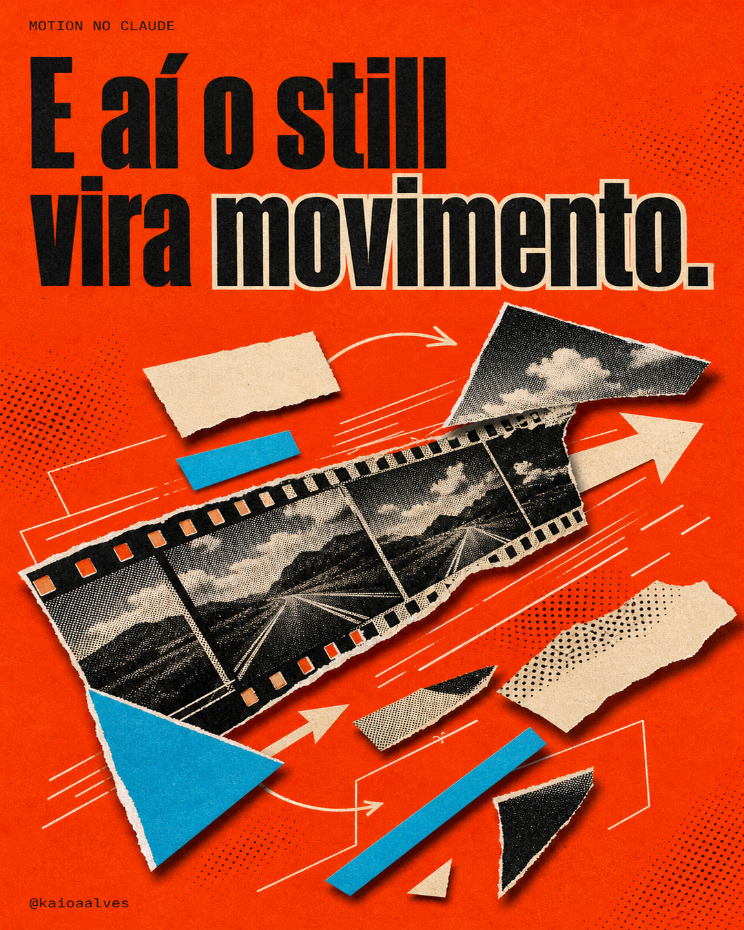 Motion collage vertical com recortes de papel e tipografia sobre movimento