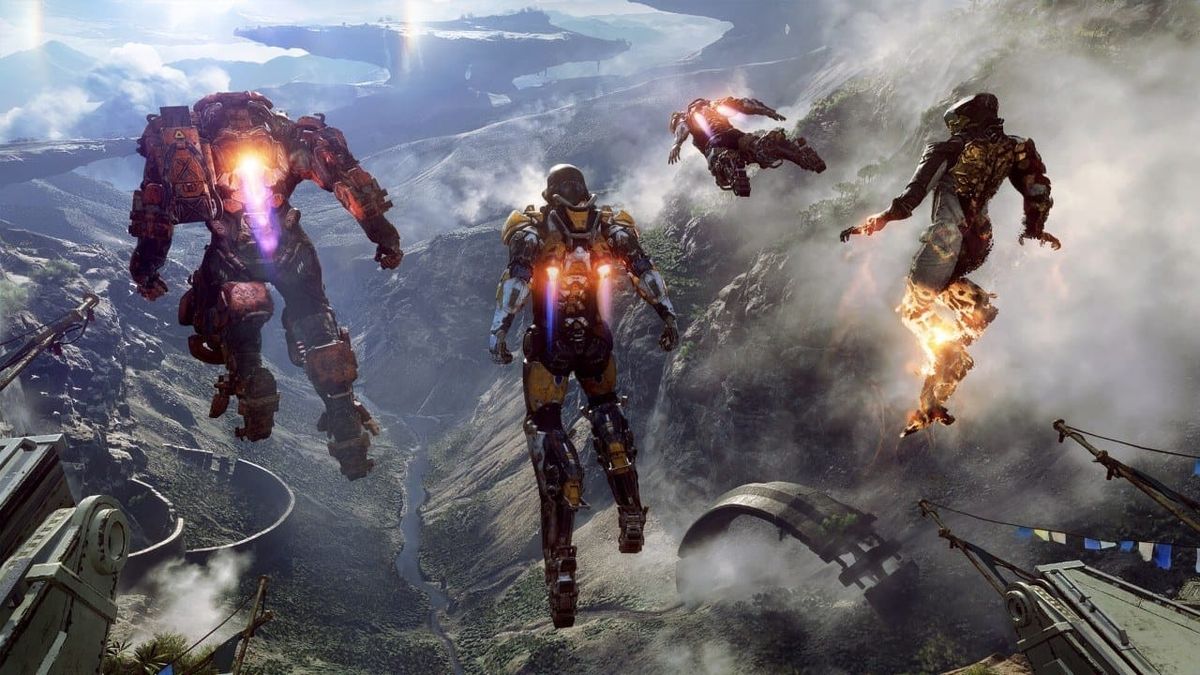 Anthem - čtyři javeliny letí nad údolím, obrázek z oznámení EA o vypnutí hry