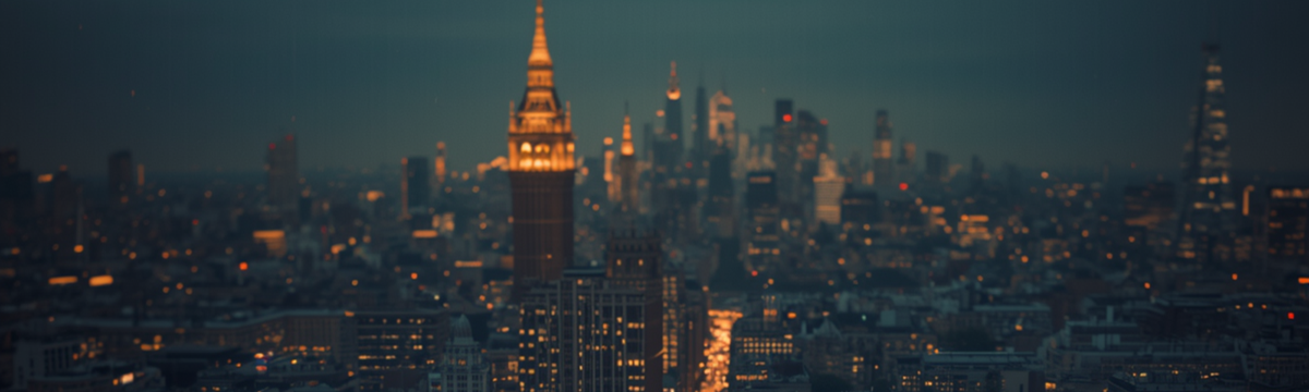 The sun sets on a city scape