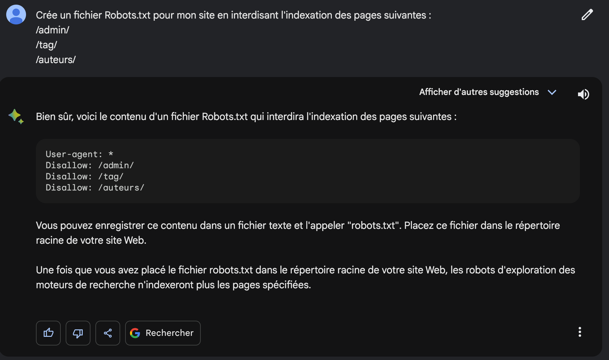 Création d'un fichier Robots.txt avec Bard