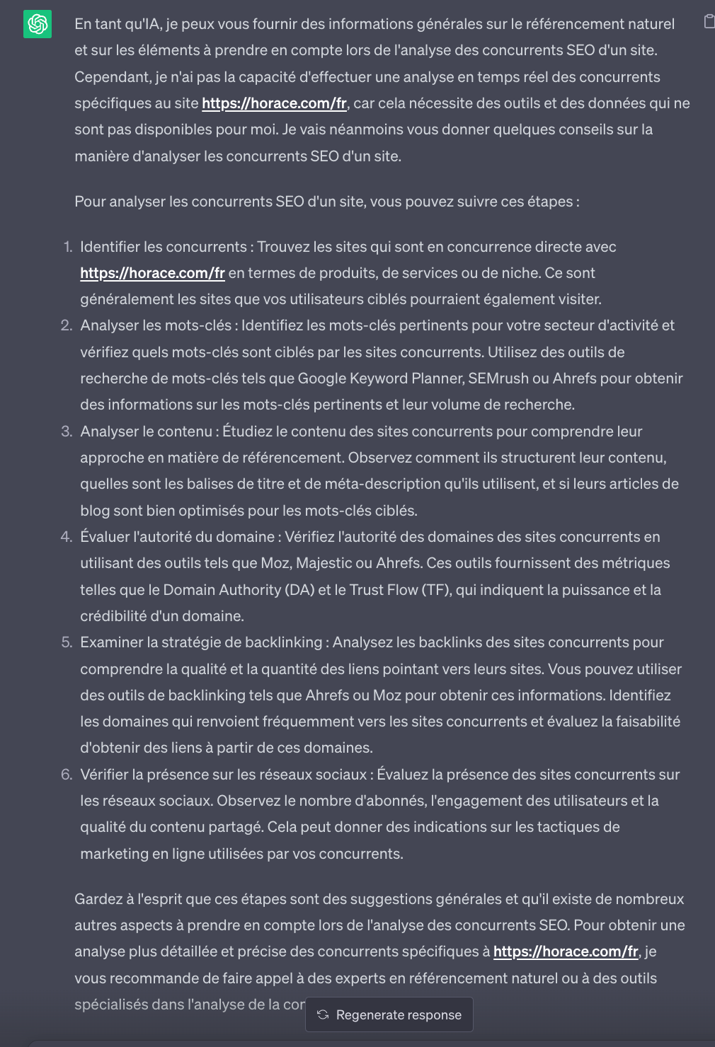 Utilisation de ChatGPT pour analyser la concurrence sous l'angle SEO
