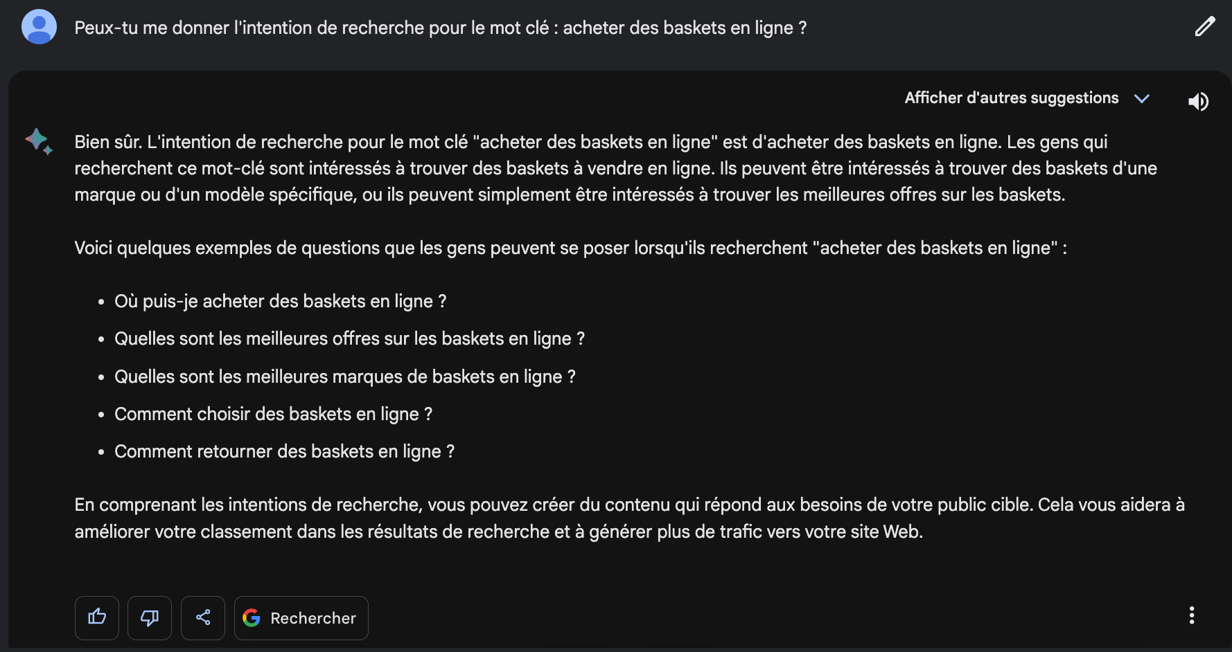 Intention de recherche mot-clé SEO avec Bard