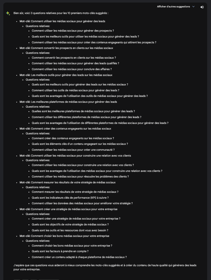 Bard Questions Relatives SEO