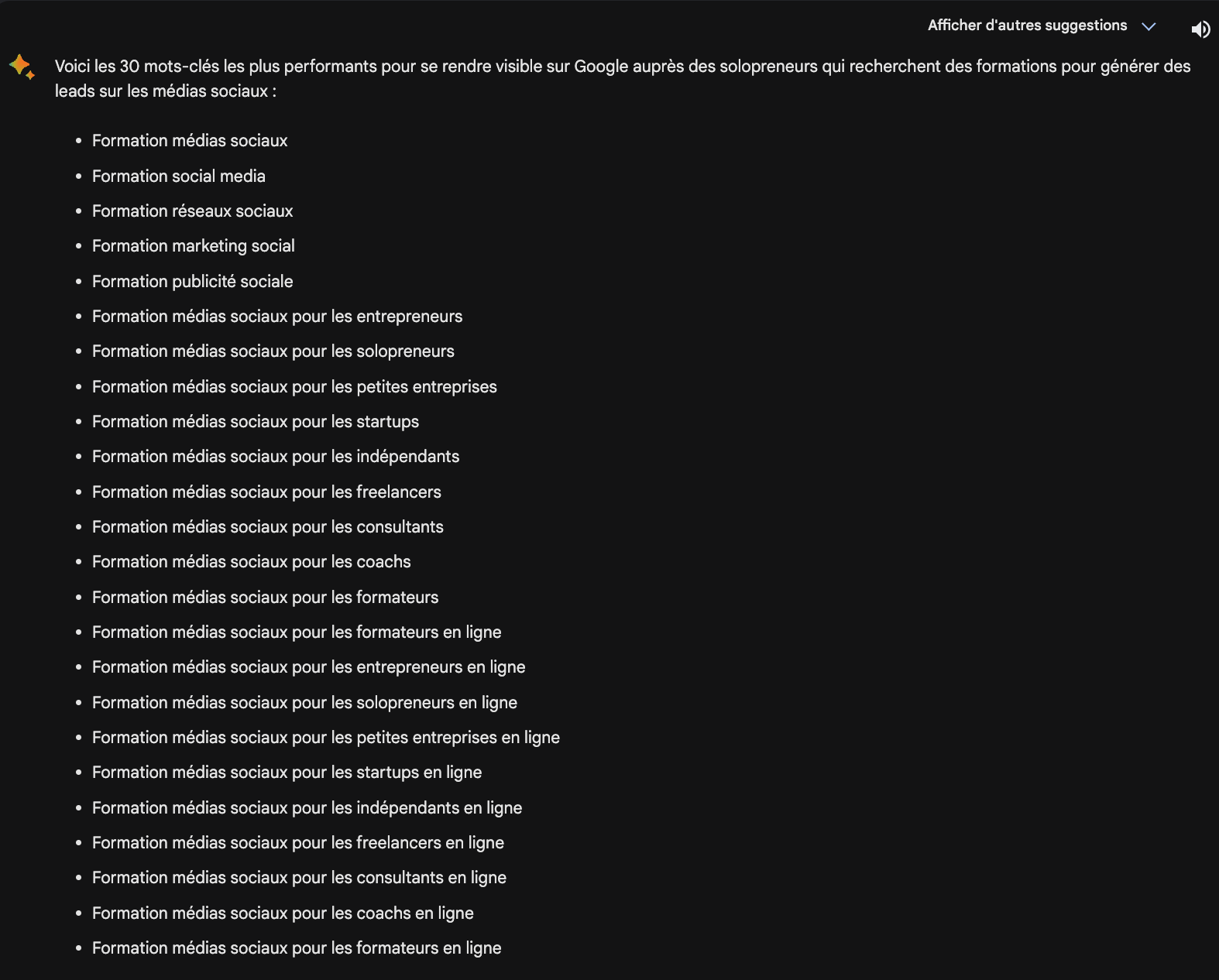 Recherche de mots-clés SEO avec Bard