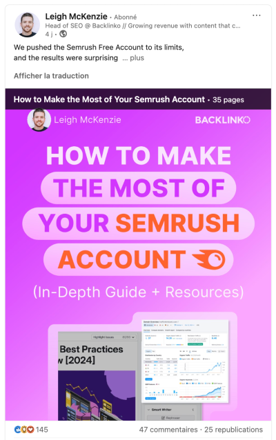 Exemple de publication sur une profil personnel