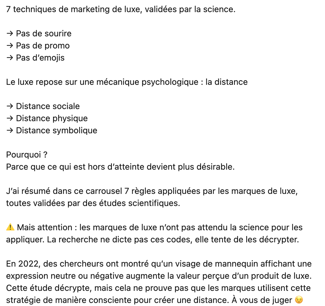 Corps d'une publication Linkedin