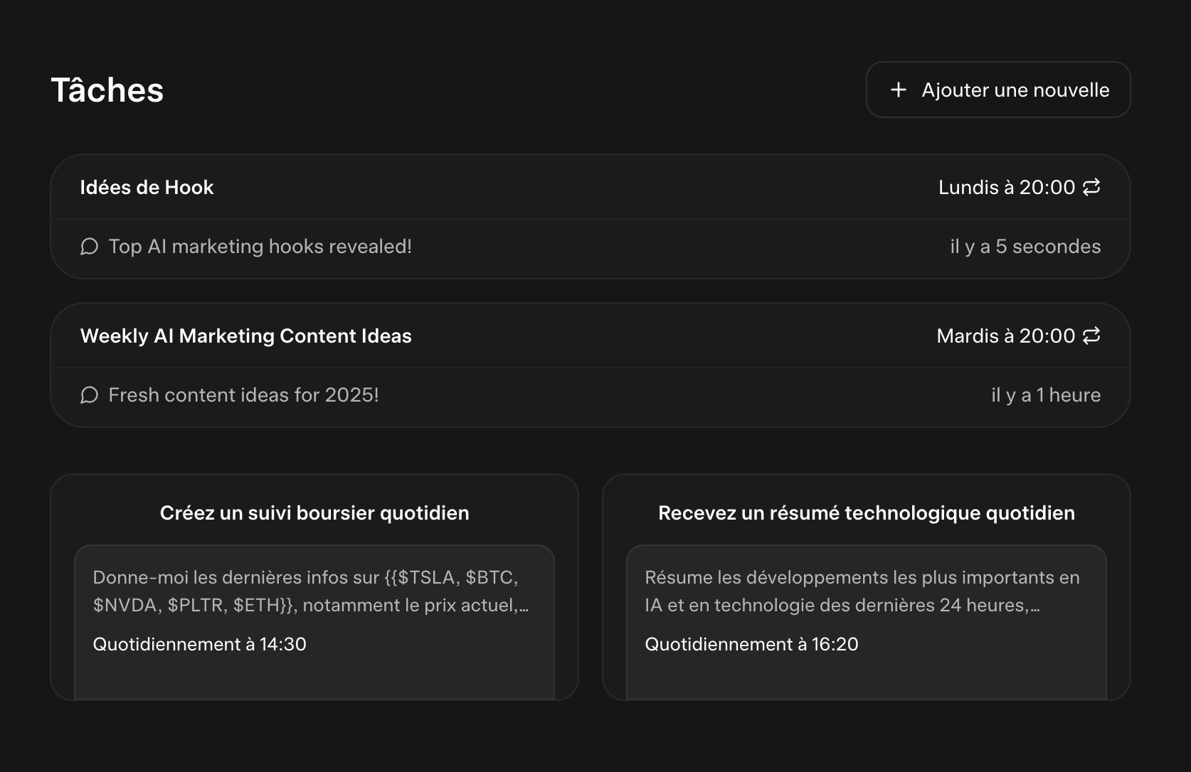 Tâches sur Grok