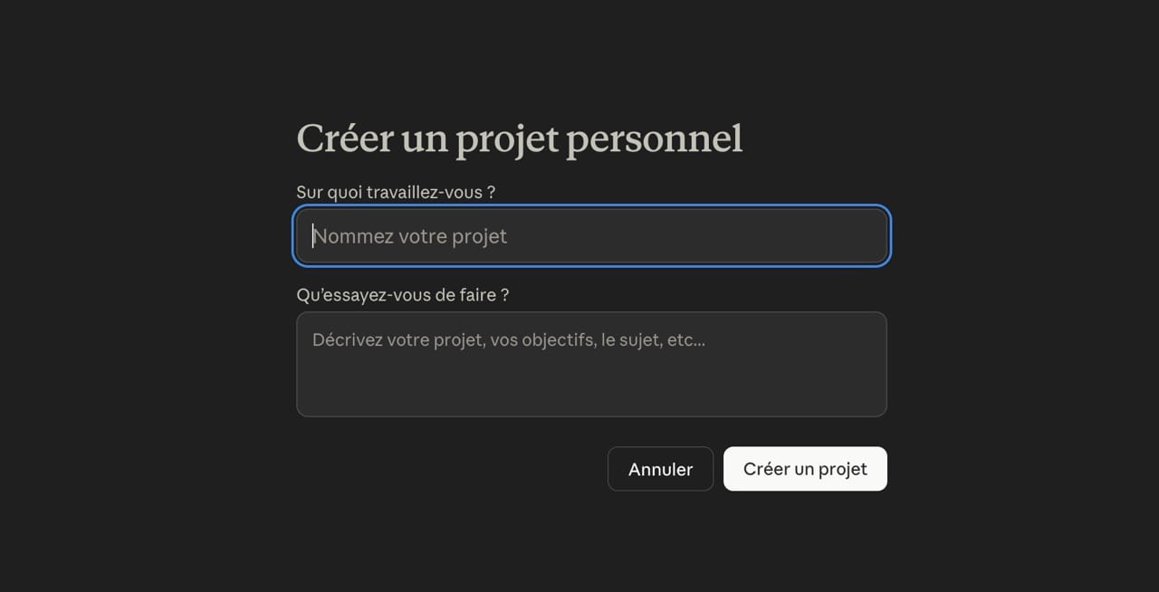 Créer un projet dans Claude