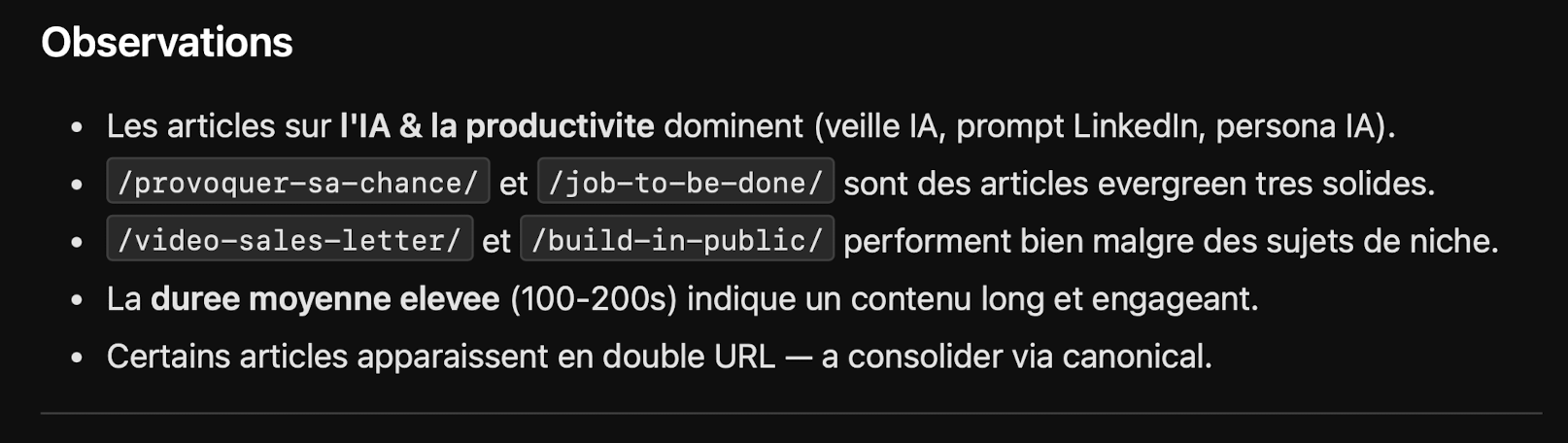 Résultats Google Search Console avant et après optimisation de l'article Persona Marketing IA — passage de la page 3 à la position 1
