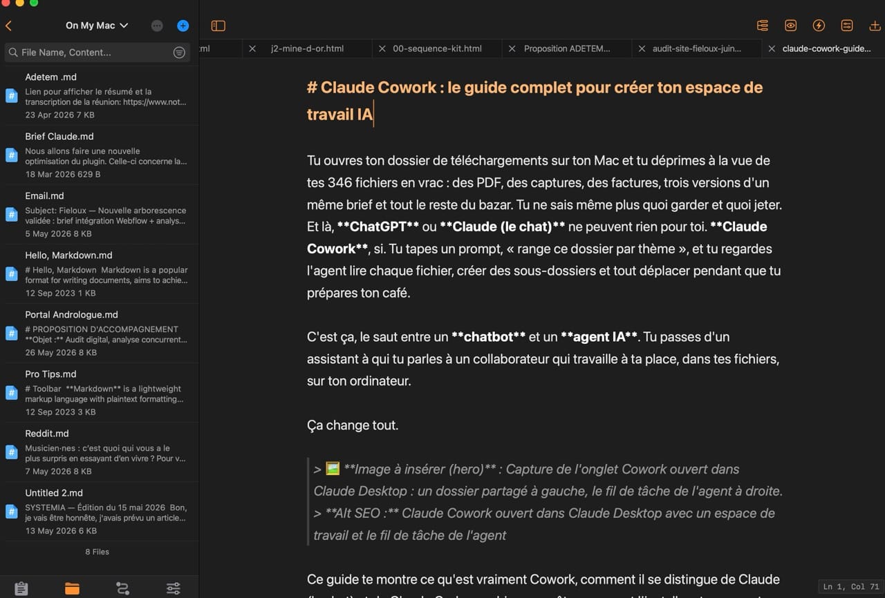Exemple d'un fichier Markdown lu avec le logiciel Taio