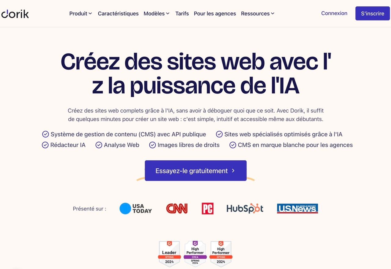 Page d'accueil du site Dorik
