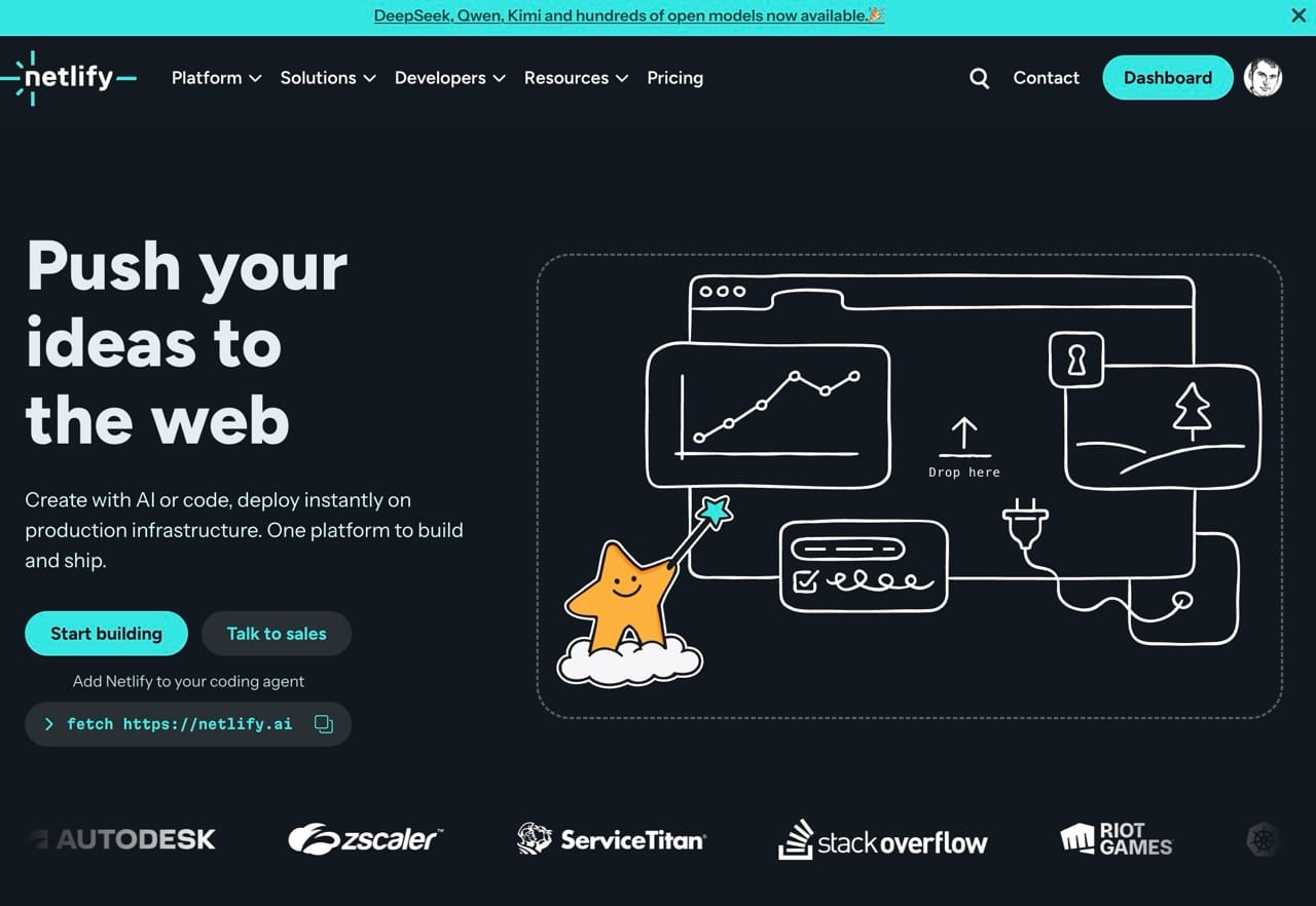 Page d'accueil du site Netlify
