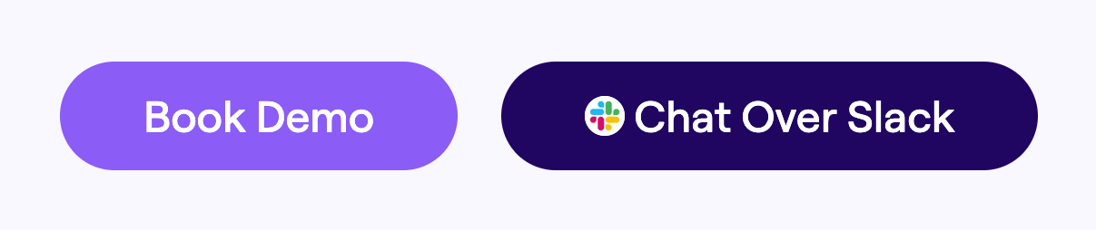 Deux boutons côte à côte sur le site de Legit Security : Book Demo et Chat Over Slack