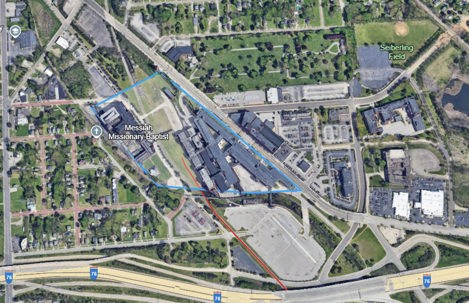 East End Hub Proposed Location at Goodyear plant. Google Earth Image.