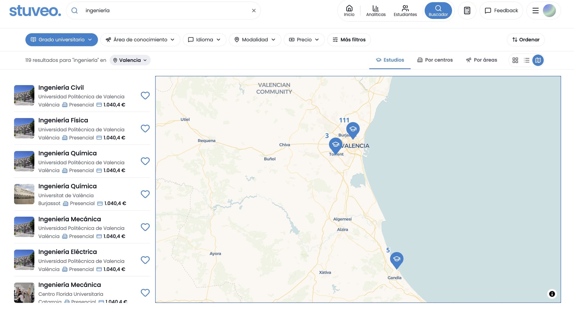 Mapa acotado a la Comunidad Valenciana