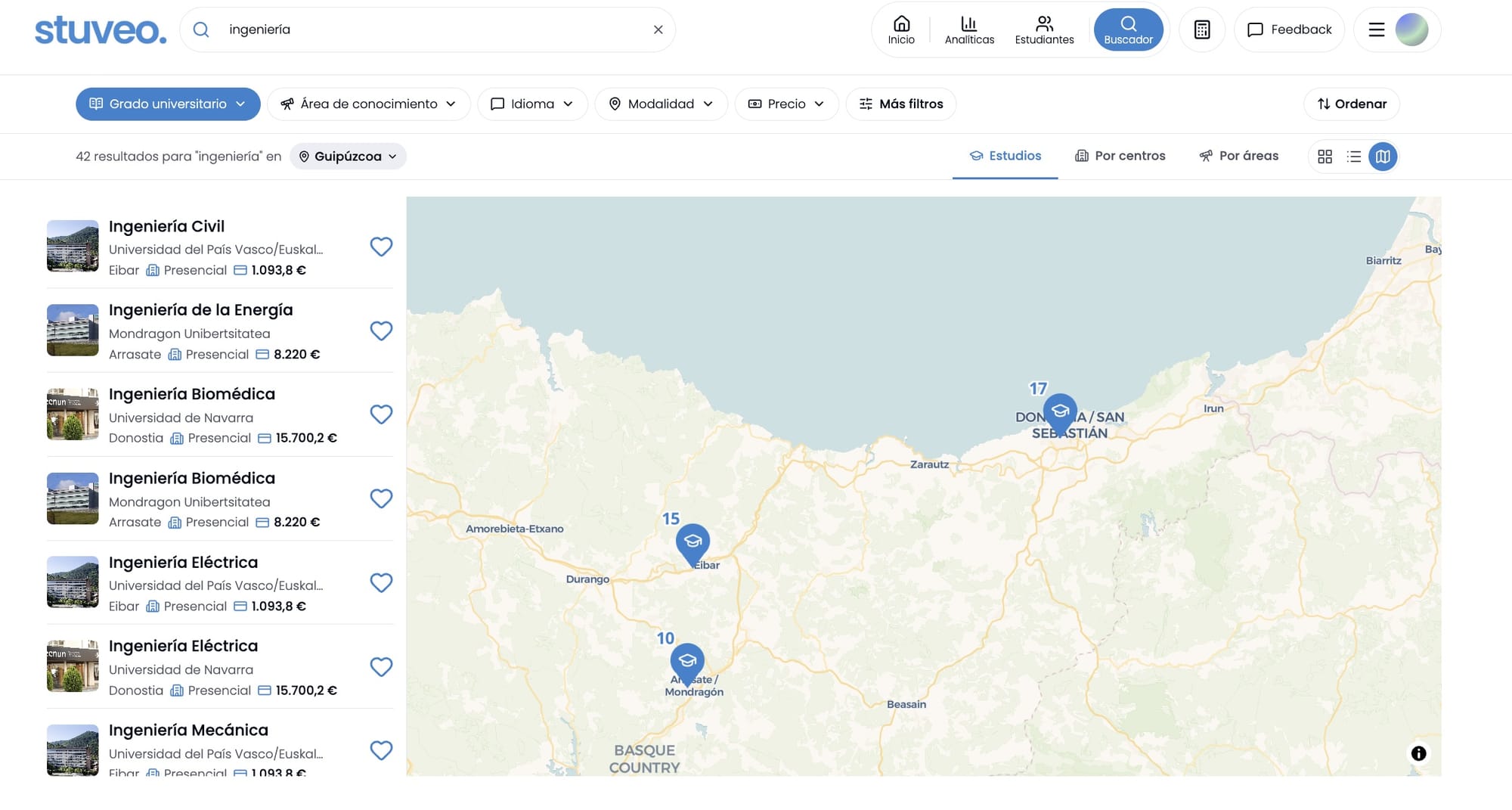 Mapa acotado a Guipúzcoa