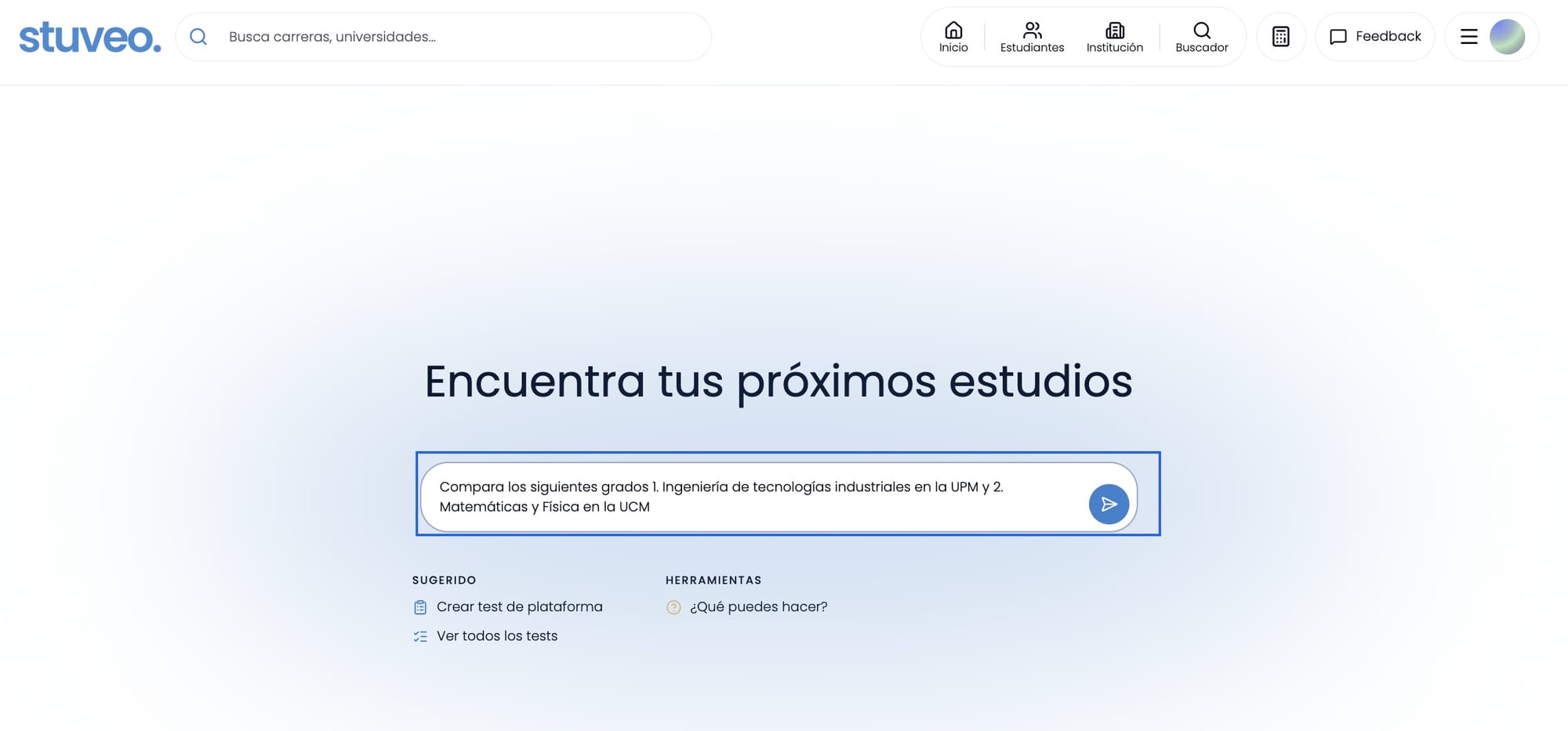 Buscador principal con una pregunta de comparación entre dos grados