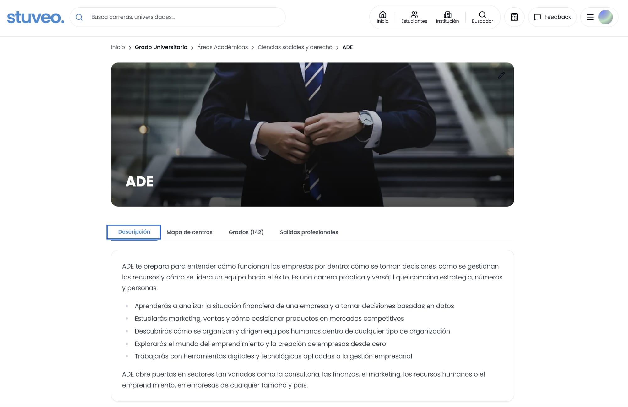 Pestaña Descripción del área ADE, marcada
