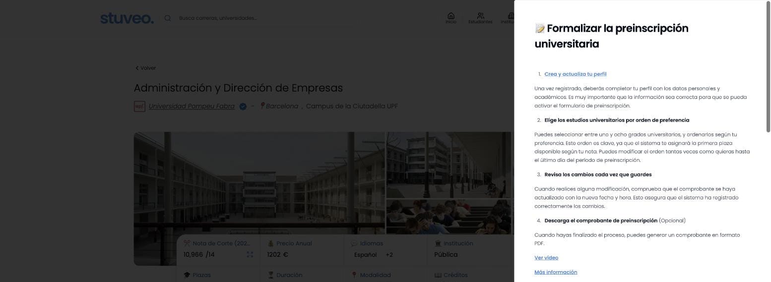 Explicación del paso 1: formalizar la preinscripción
