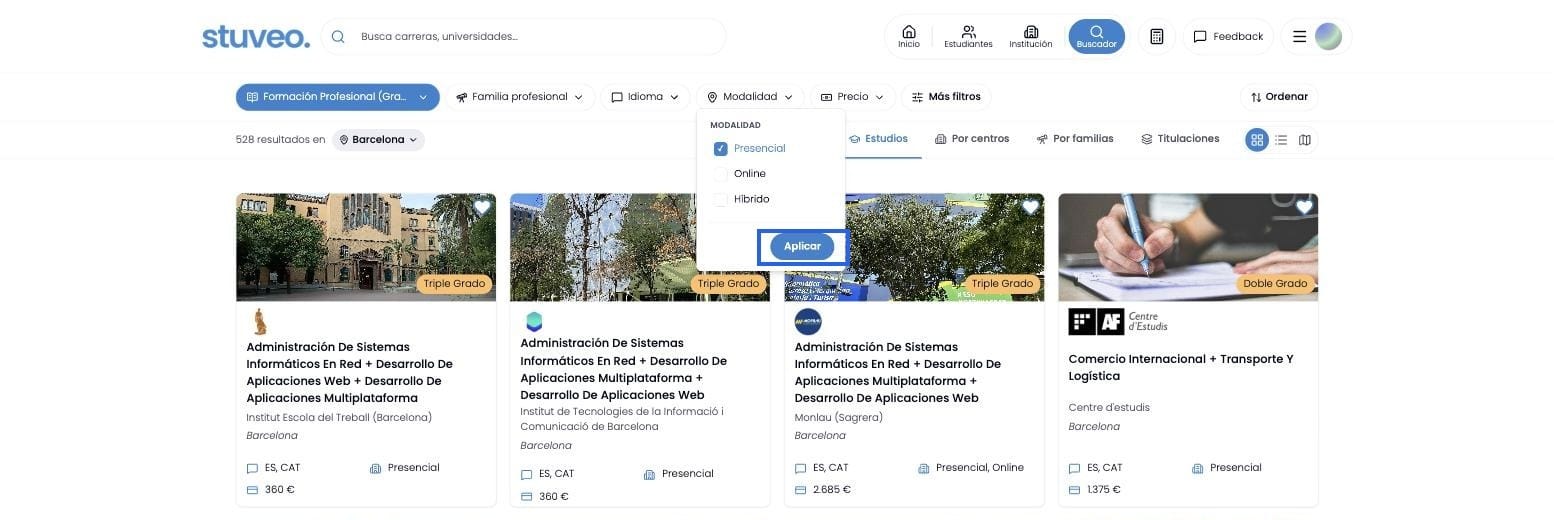Seleccionar una opción y pulsar Aplicar