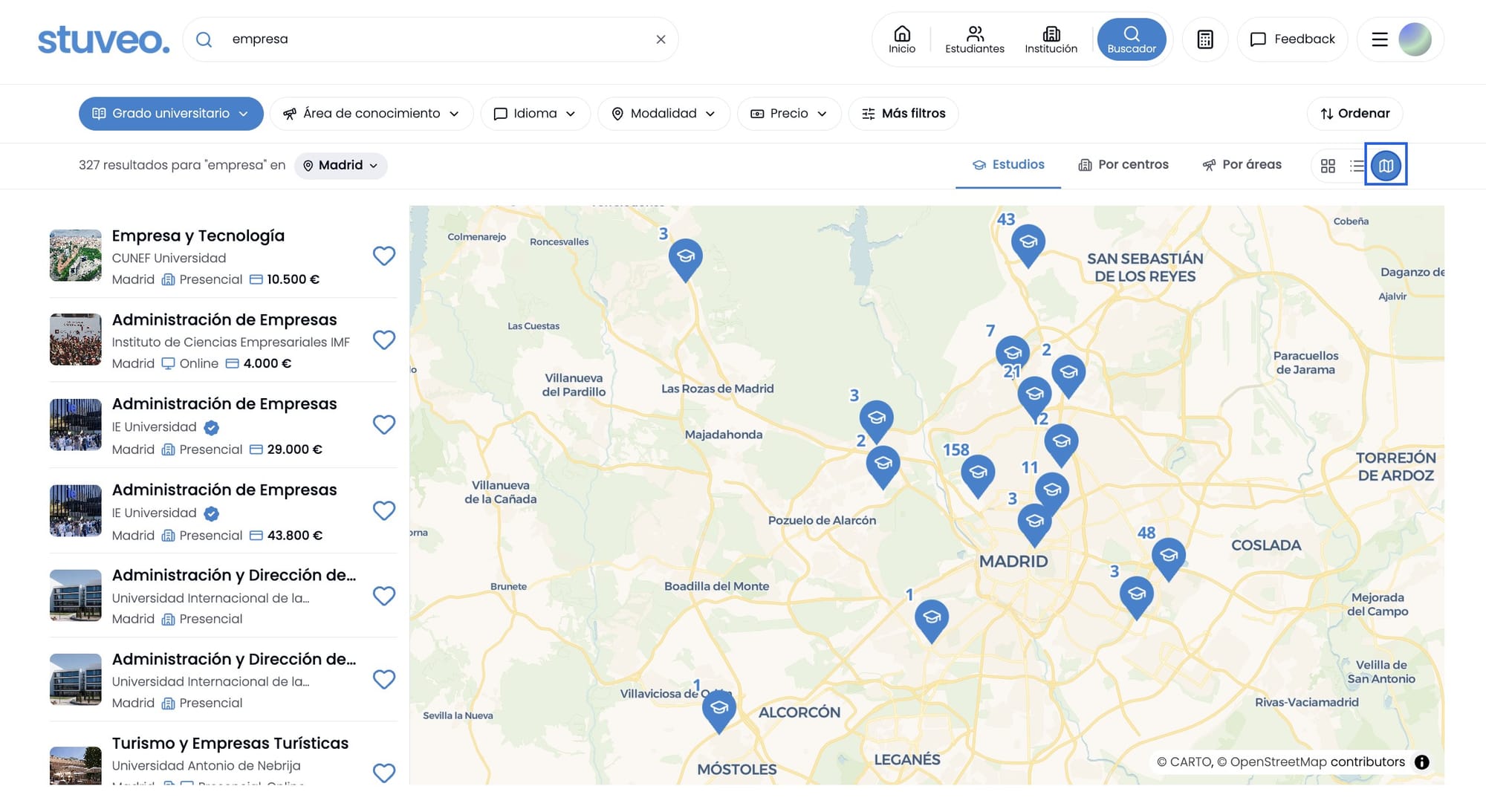 Icono de vista en mapa marcado, con los centros de Madrid señalados