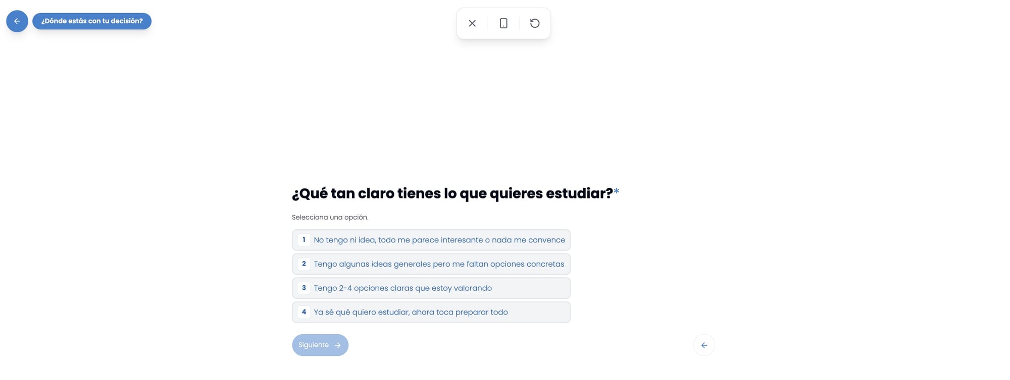Vista previa de una de las preguntas del test creado con Gabi
