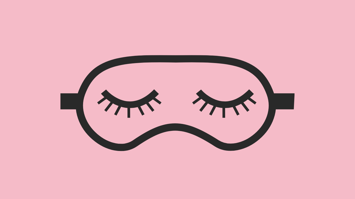 Illustration of a pair of closed eyes against a pink background