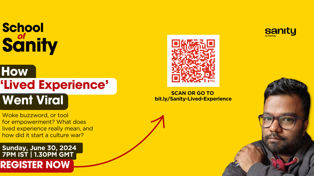 A banner of my School of Sanity session on "How Lived Experience Went Viral"