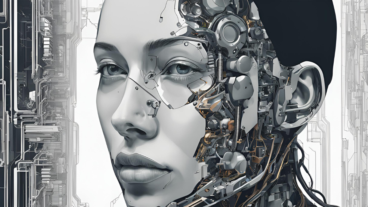 A half-woman, half-robotic face