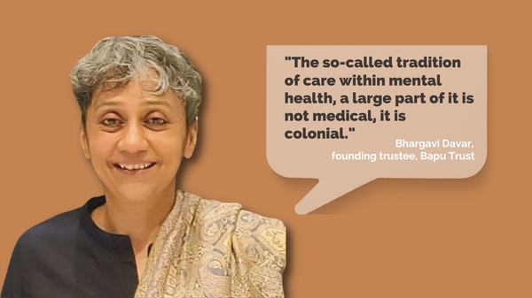 A photograph of Bhargavi Davar with a quote box stating that traditions within mental health care are often colonial.