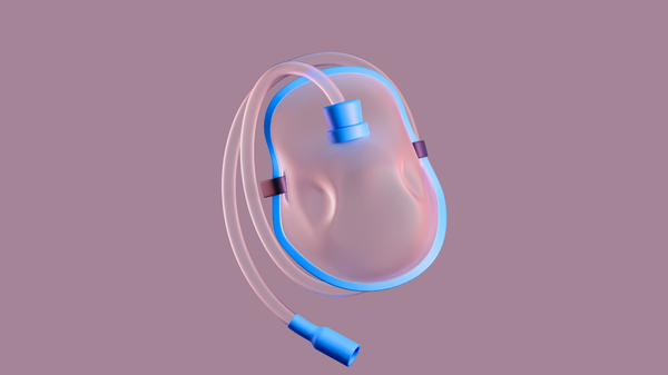 Illustration of an oxygen mask against a light purple background