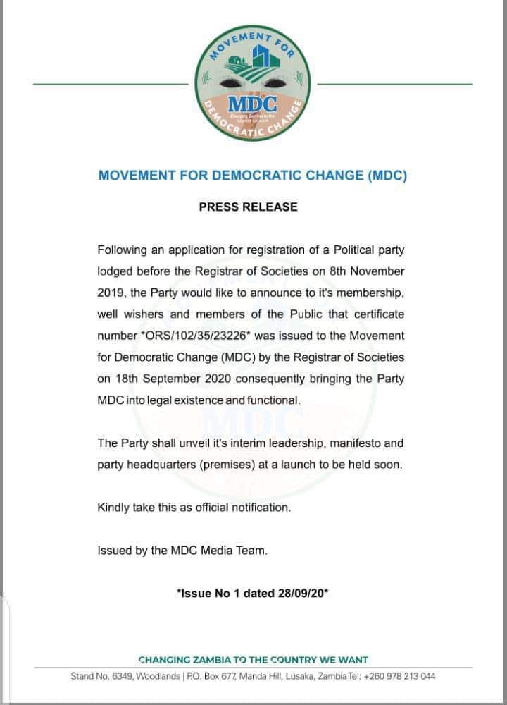 Felix Mutati registers his own political party