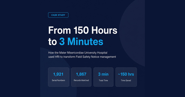 HRI case study: From 150 Hours to 3 Minutes — Mater Misericordiae University Hospital Field Safety Notice management results