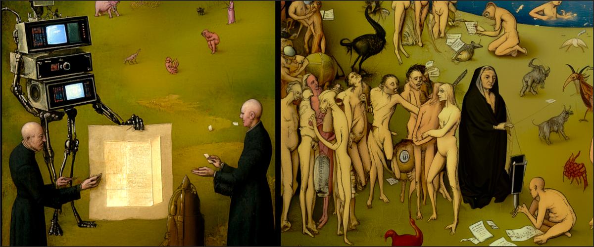 Detail of the Garden of Electoral Delights (Lower portion of Panels 1 and 2)