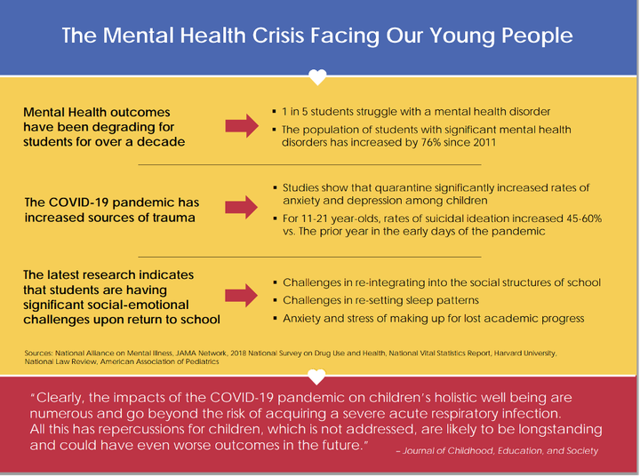A graphic describing "The Mental Health Crisis Facing Our Young People"