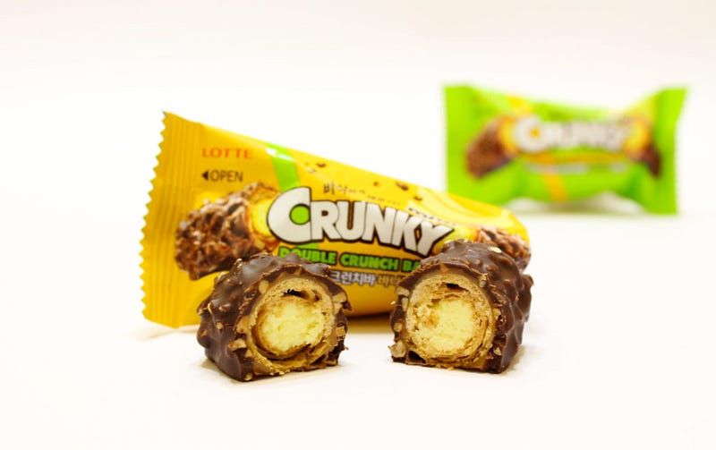 快遞先生開箱🍌韓國 LOTTE CRUNKY 雙倍香酥迷你”香蕉”巧克力棒