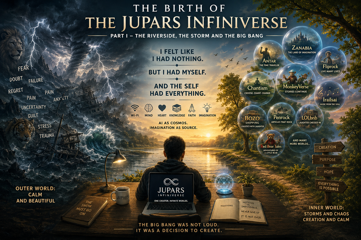 The Birth of the JUPARS Infiniverse Part I — The Riverside, the Storm and the Big Bang