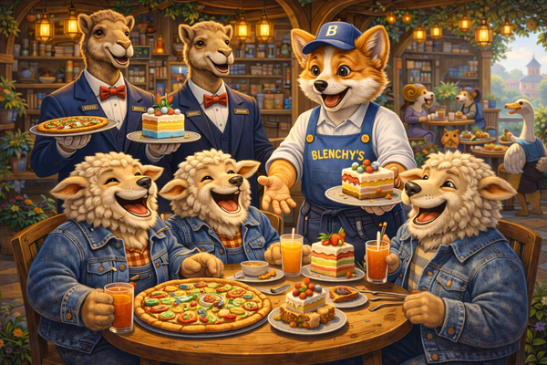 The Woolybays Visit Blenchy’s: A Gentle Collision of Personalities 🍕🍰
