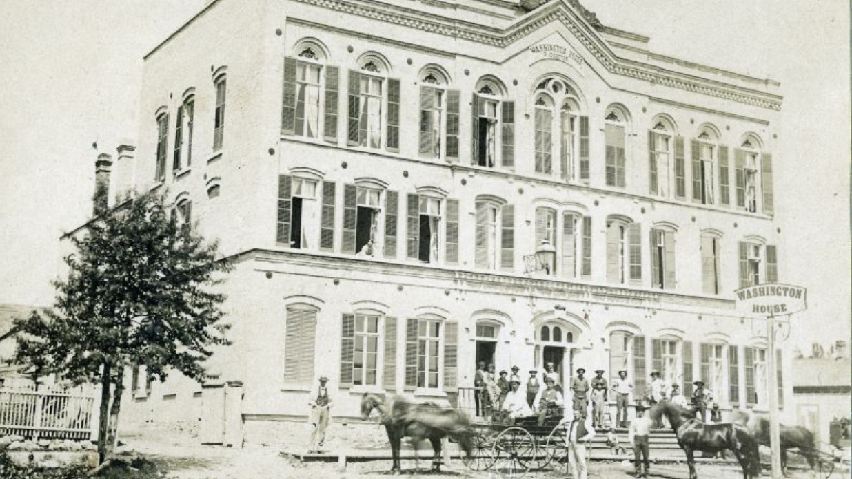 The Washington House, West Bend Wisconsin's Cream city brick historic building with The Tower Heritage Center