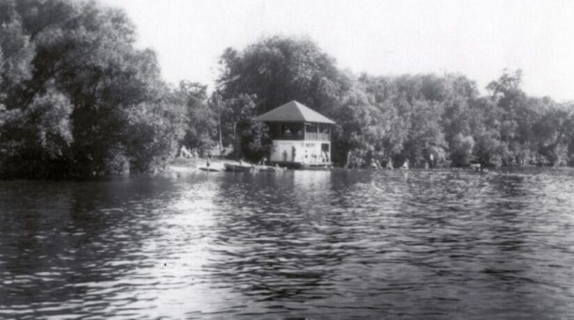 Historic Big Cedar Lake's Timmer's Resort shore and building