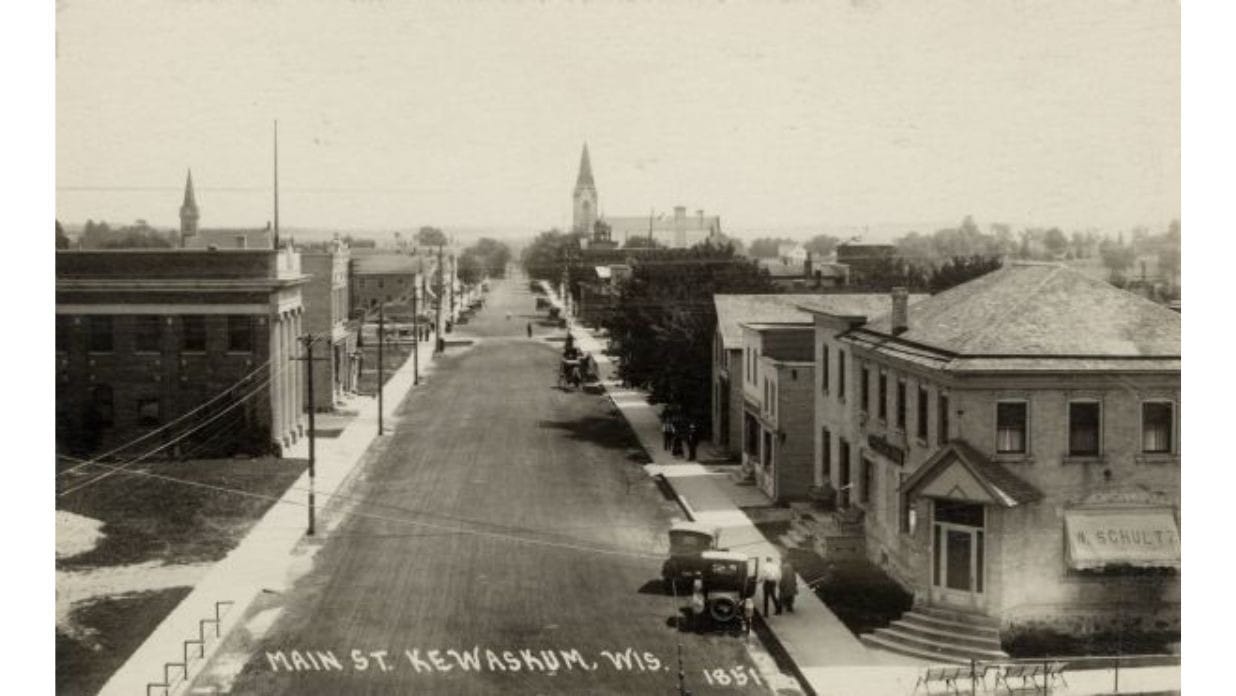 Kewaskum’s historic main street in Washington County, Wisconsin